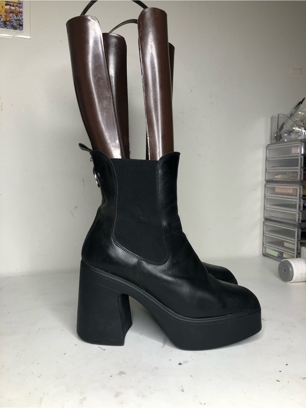 Black Platform Chelsea Boots - Women's Chunky Heel